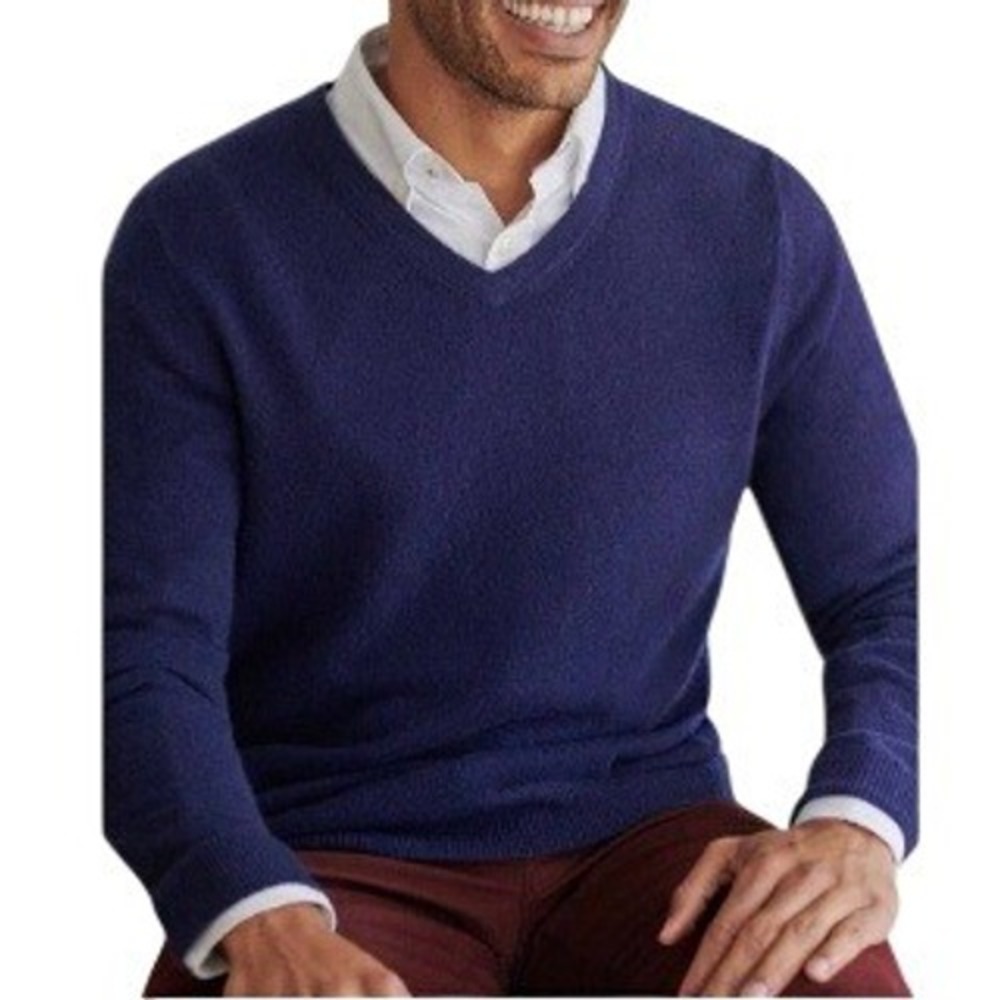Peter Millar Navy Blue V-Neck Sweater Silk Cotton Cashmere Size Large